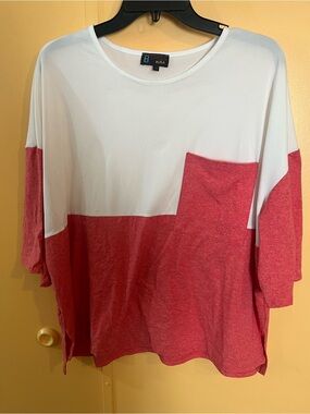 Collection B White and Red Colorblock Pocket Sweatshirt 1X Made In USA